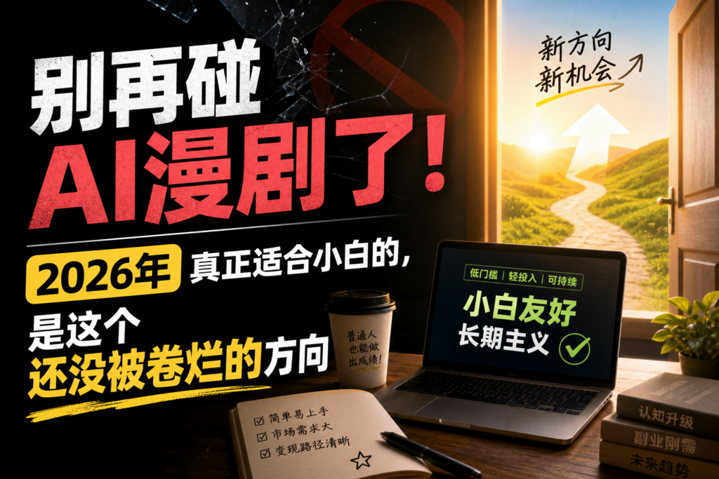 别再碰AI漫剧了！2026年真正适合小白的，是这个还没被卷烂的方向-AI变现网-让一部分人通过AI实现变现💰